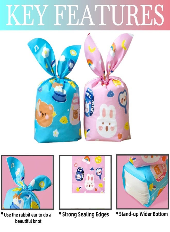 FERENLI 50 Pack 5.3x9.1 inch Reusable Gift Bags with Bunny Ears Goodie Treat Plastic Snack Candy Bags for Rabbit Bunny Birthday Party Favor Supplies (2 Mixed Colors,13.5x23 cm) - Image 3